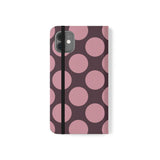 iPhone 11 vegānas ādas Vāciņš-maciņš – Pink Plum Polka Dot dizains