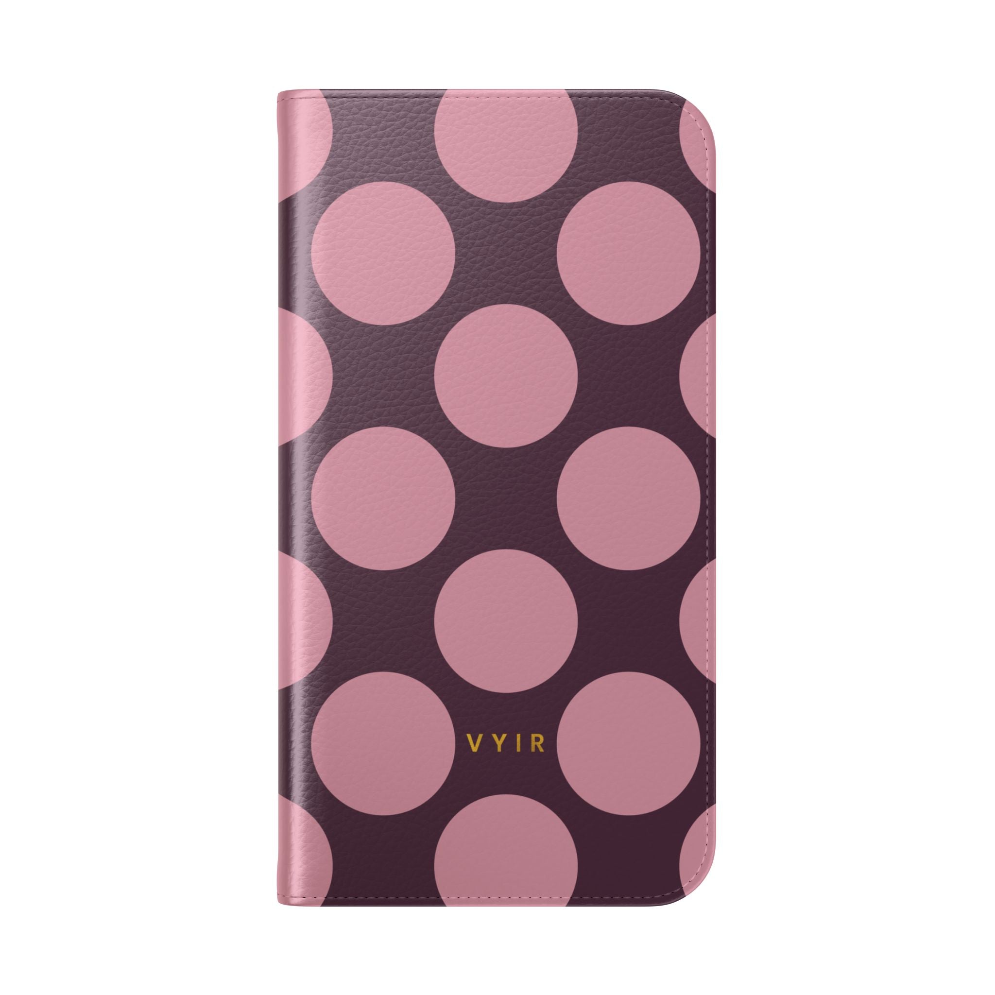 iPhone 16 Plus Vegan Leather Wallet Case – Pink Plum Polka Dot Design - VYIR