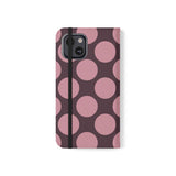iPhone 13 vegānas ādas Vāciņš-maciņš – Pink Plum Polka Dot dizains