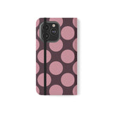 iPhone 13 Pro vegānas ādas Vāciņš-maciņš – Pink Plum Polka Dot dizains