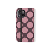 iPhone 13 Mini vegānas ādas Vāciņš-maciņš – Pink Plum Polka Dot dizains