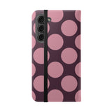 Samsung Galaxy S23 Plus vegānas ādas maciņš - Pink Plum Polka Dot dizains