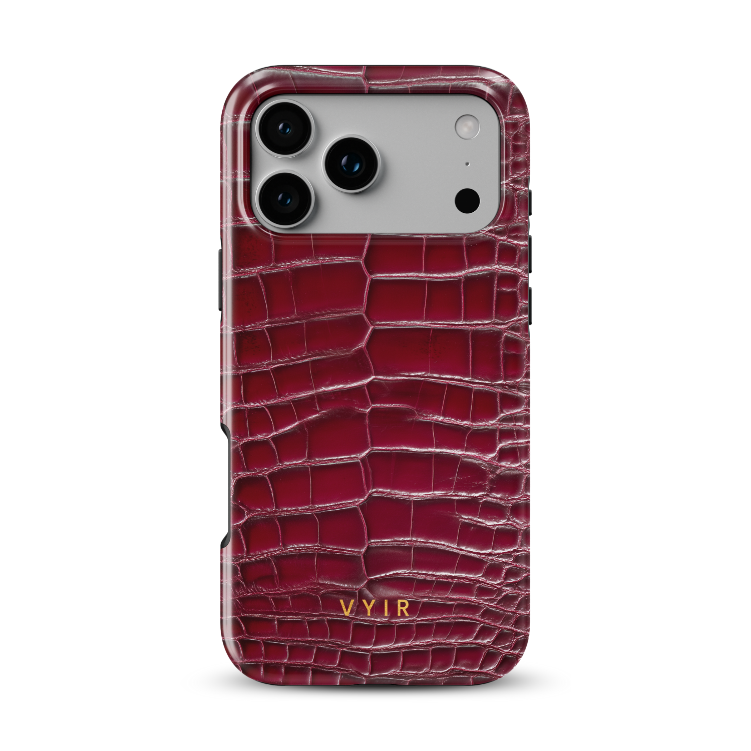 Croc Leather Print Burgundy - Shockproof Phone Case - VYIR