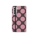 Samsung Galaxy S22 Plus vegānas ādas maciņš - Pink Plum Polka Dot dizains