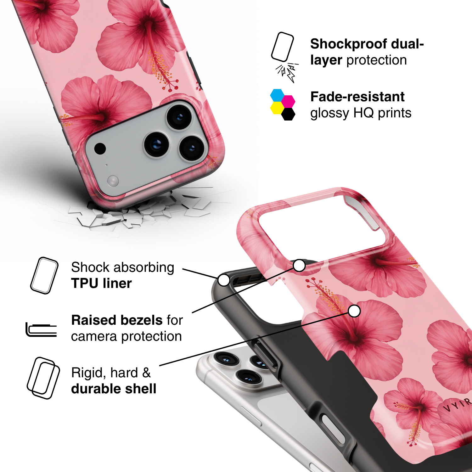 Blush Hibiscus - Shockproof Phone Case - VYIR