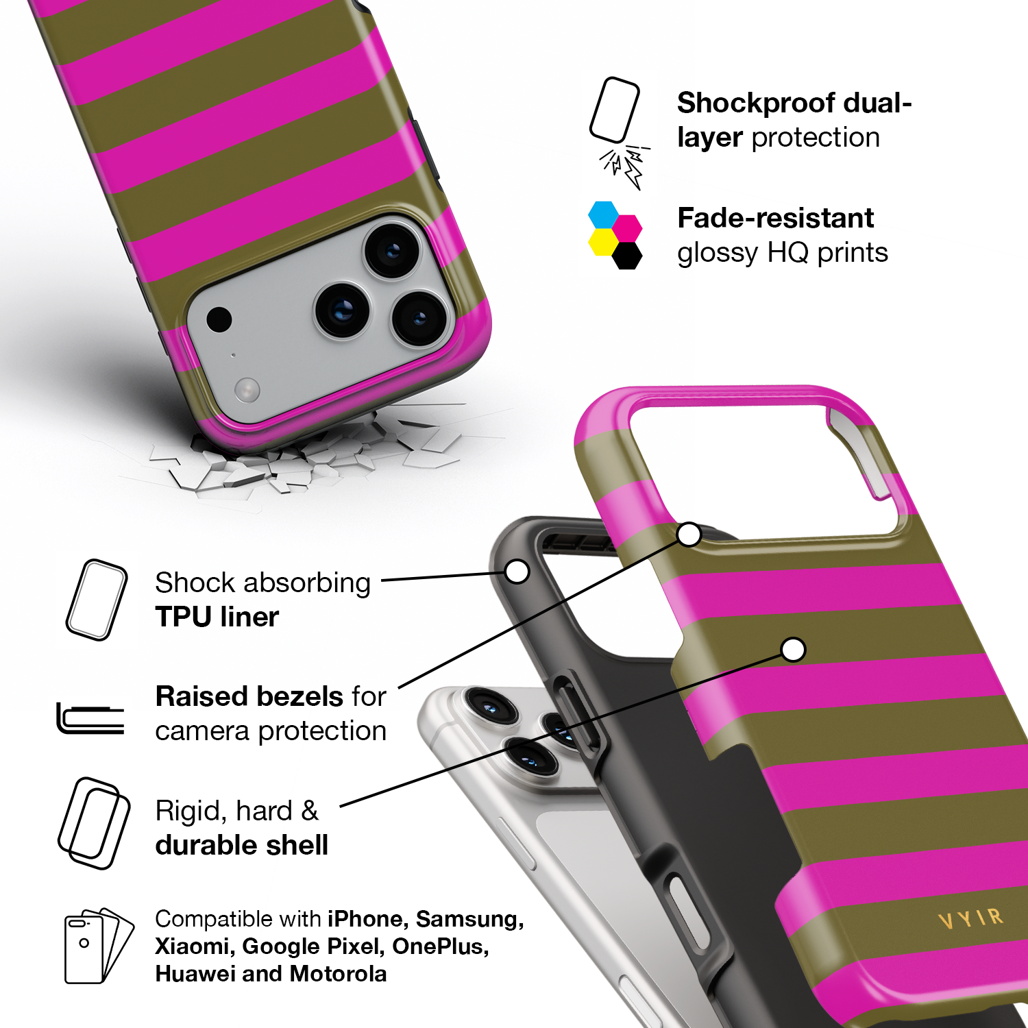 Horizontal Stripes, Urban Olive - Shockproof Phone Case - VYIR