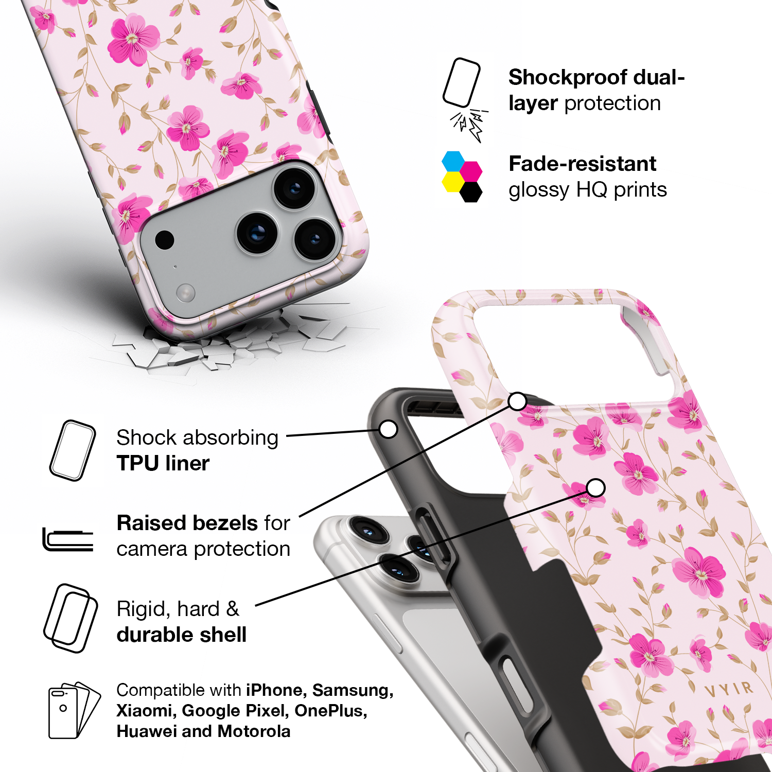 Pink Meadow Touch - Shockproof Phone Case - VYIR
