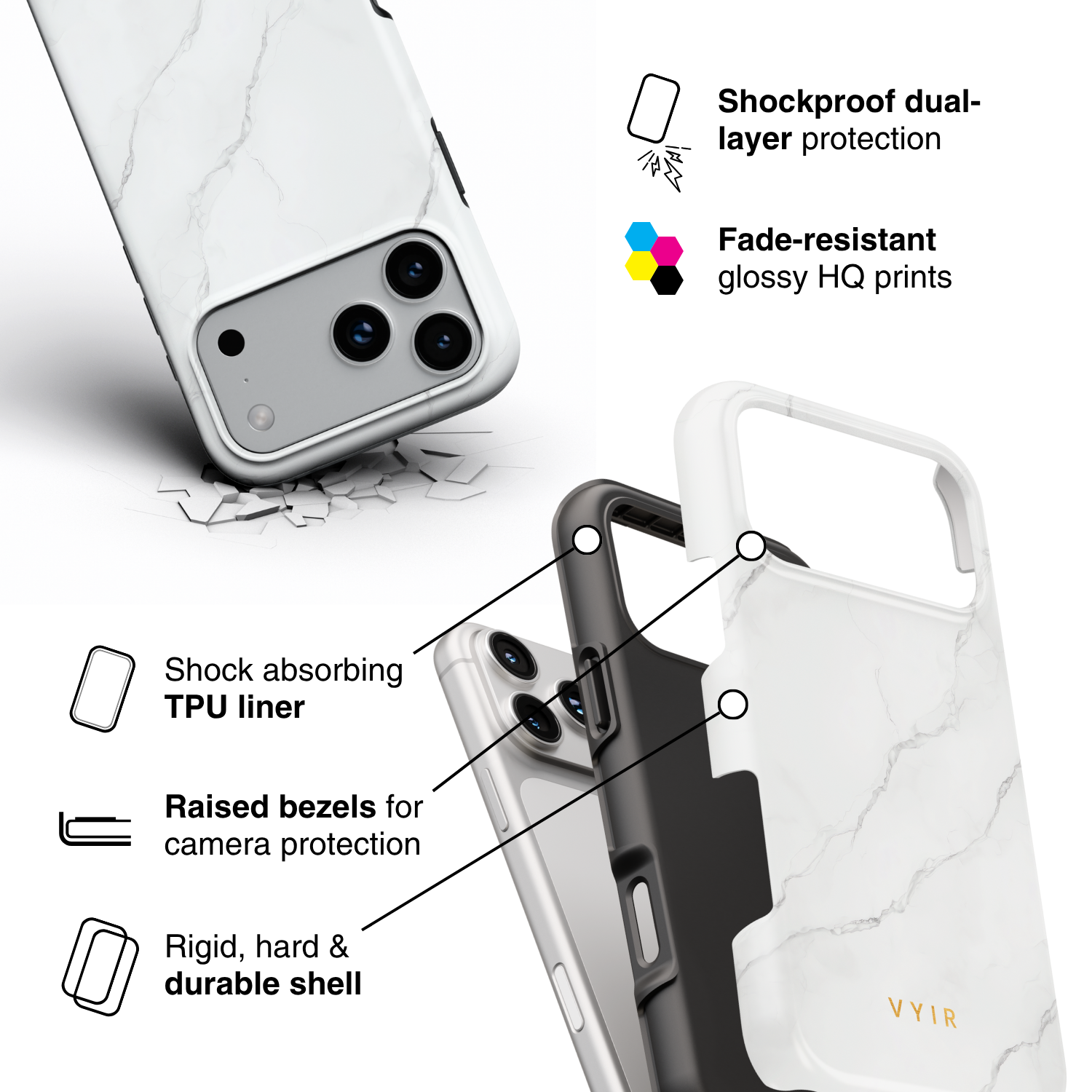 Pure Marble White - Shockproof Phone Case - VYIR