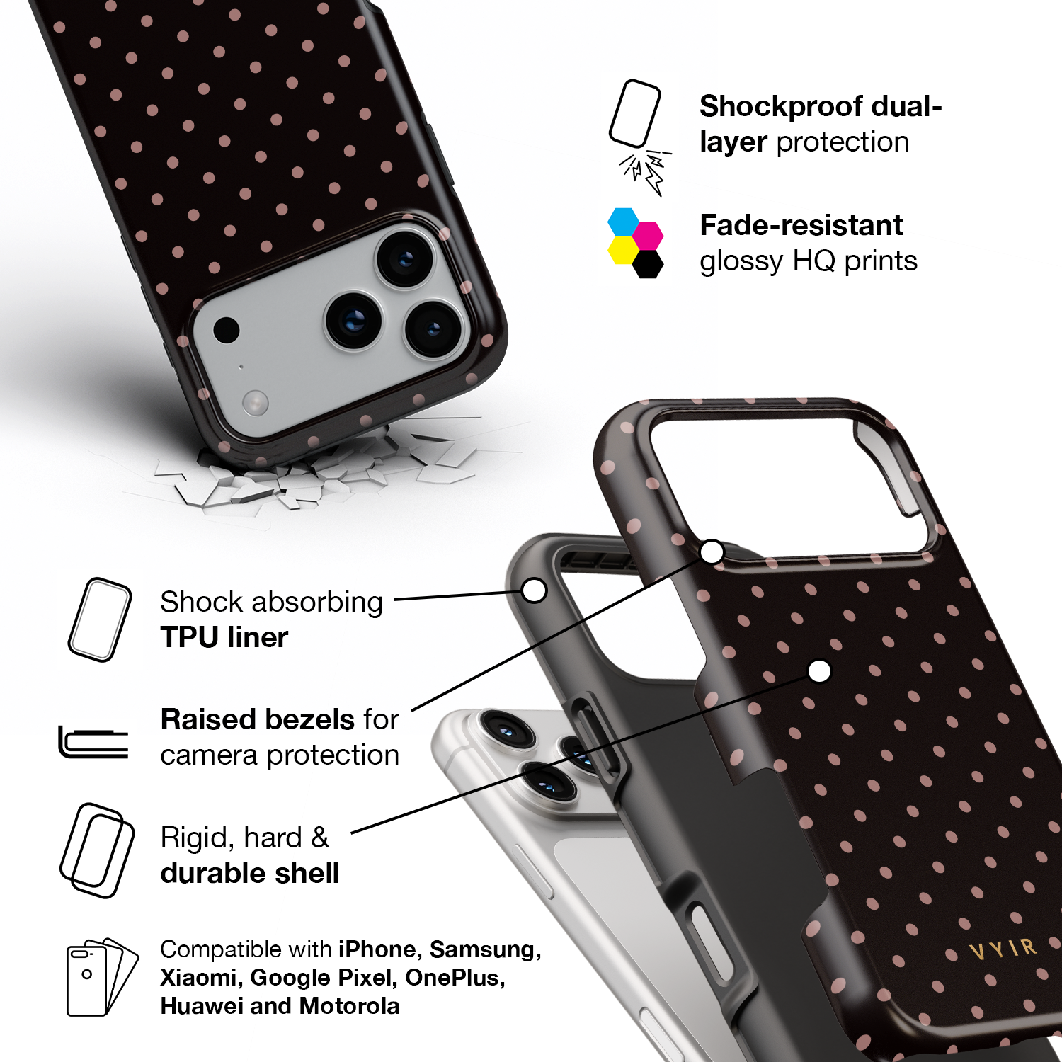 Tiny Polka Dots, Chocolate - Shockproof Phone Case - VYIR