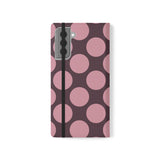 Samsung Galaxy S21 Plus vegānas ādas maciņš - Pink Plum Polka Dot dizains