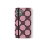iPhone 12 vegānas ādas Vāciņš-maciņš – Pink Plum Polka Dot dizains