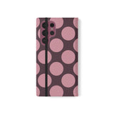 Samsung Galaxy S22 Ultra vegānas ādas maciņš - Pink Plum Polka Dot dizains